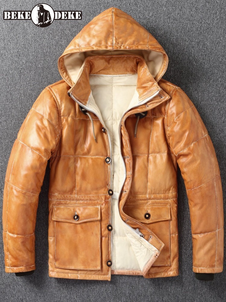 Leather Work Jacket With Hood - Chaqueta de invierno para hombre de