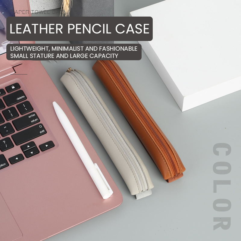 Leather Work Notepad - Portalápices de cuero Pu con cremallera,