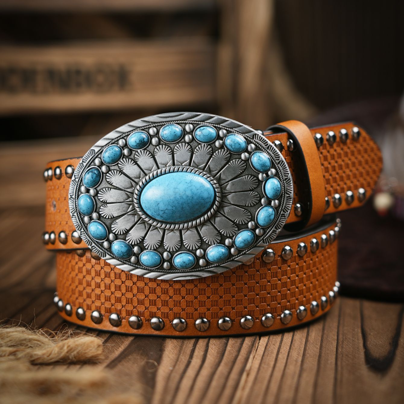 Leather Work Western - Cinturón Casual Retro de Estilo Occidental