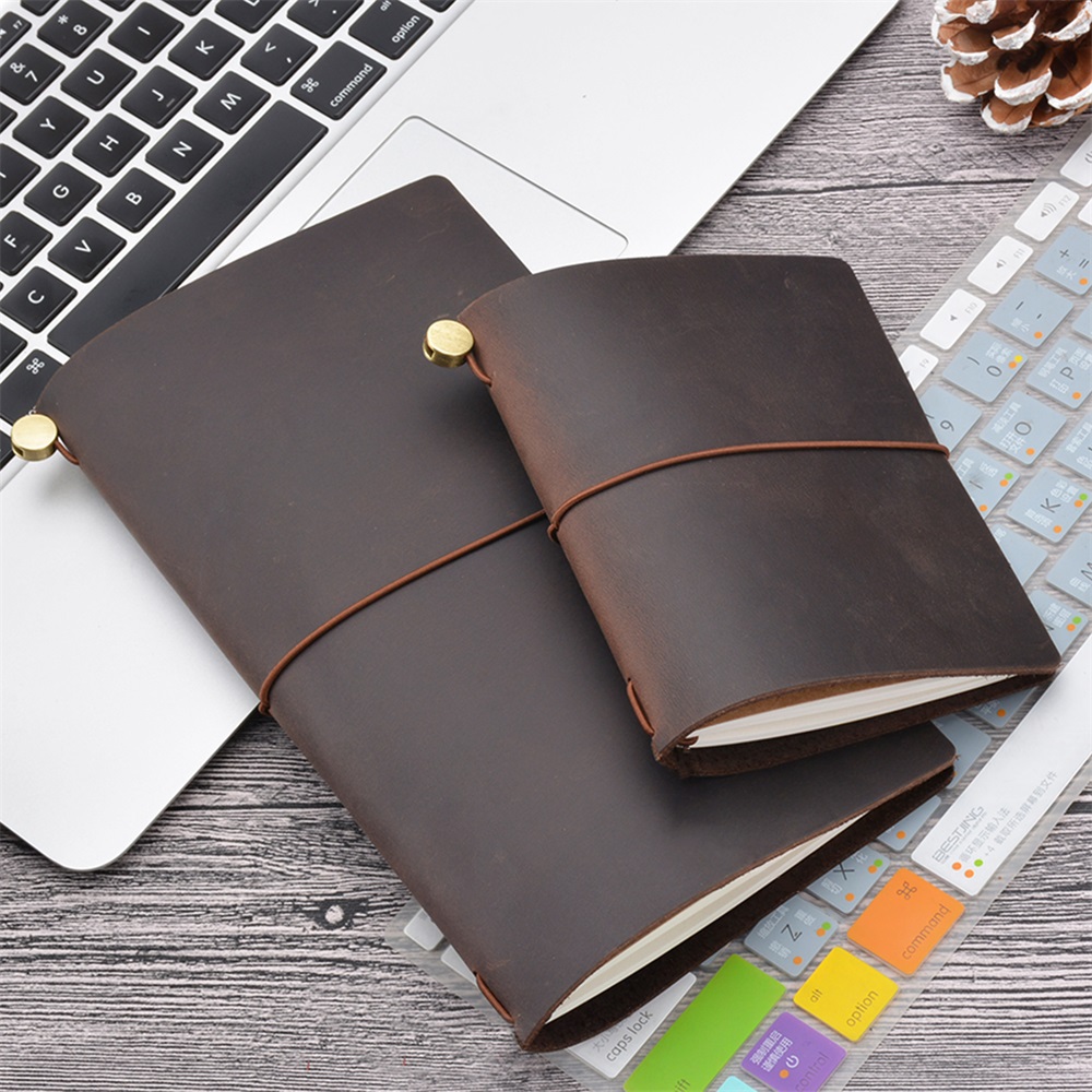 Leather Work Notepad - Cuaderno de viajero de cuero genuino,
