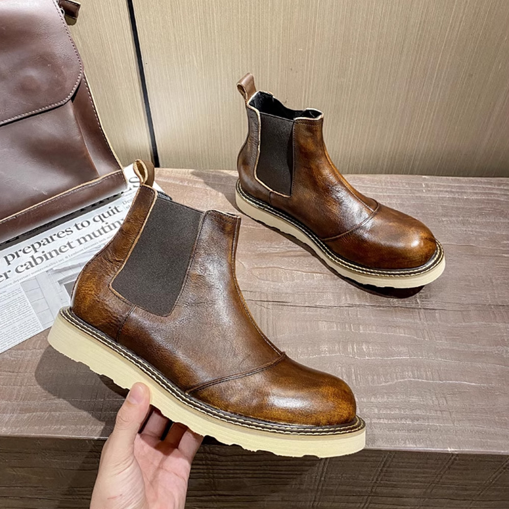 Leather Work Western - Botas Chelsea Retro de cuero genuino