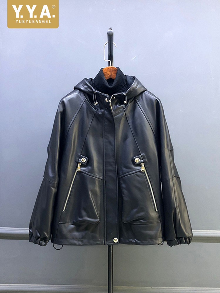Leather Work Jacket With Hood - Oferta Caliente: Chaqueta Corta con Capucha