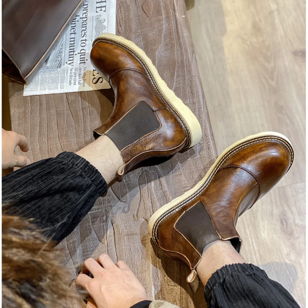 Leather Work Western - Botas Chelsea Retro de cuero genuino