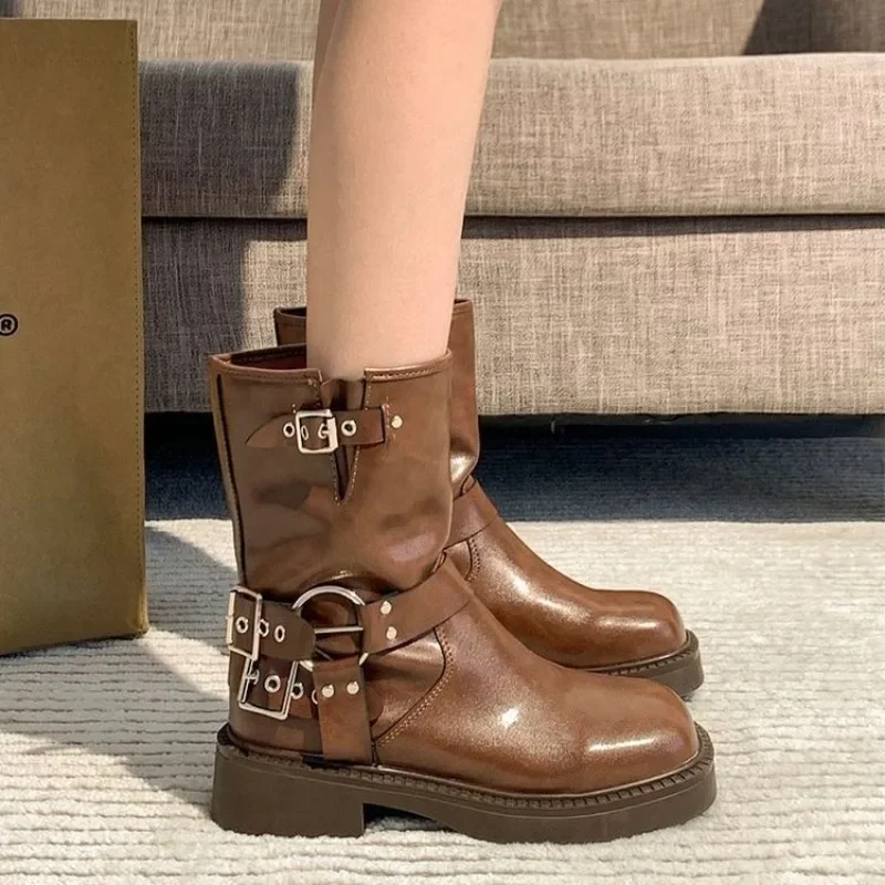 Leather Work Western - Botines de mujer otoño trabajo moda
