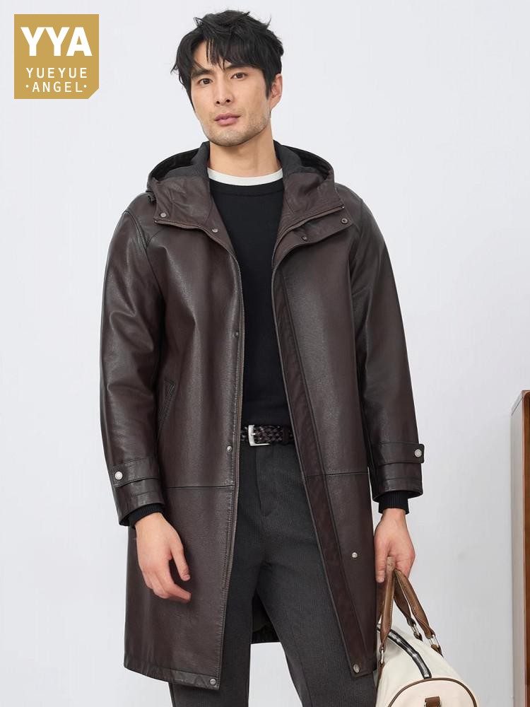 Leather Work Jacket With Hood - Moda para hombre otoño nueva chaqueta