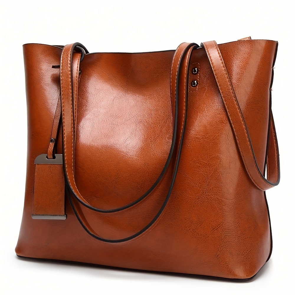 Leather Work Bag Women - Bolso de mano de cuero Retro