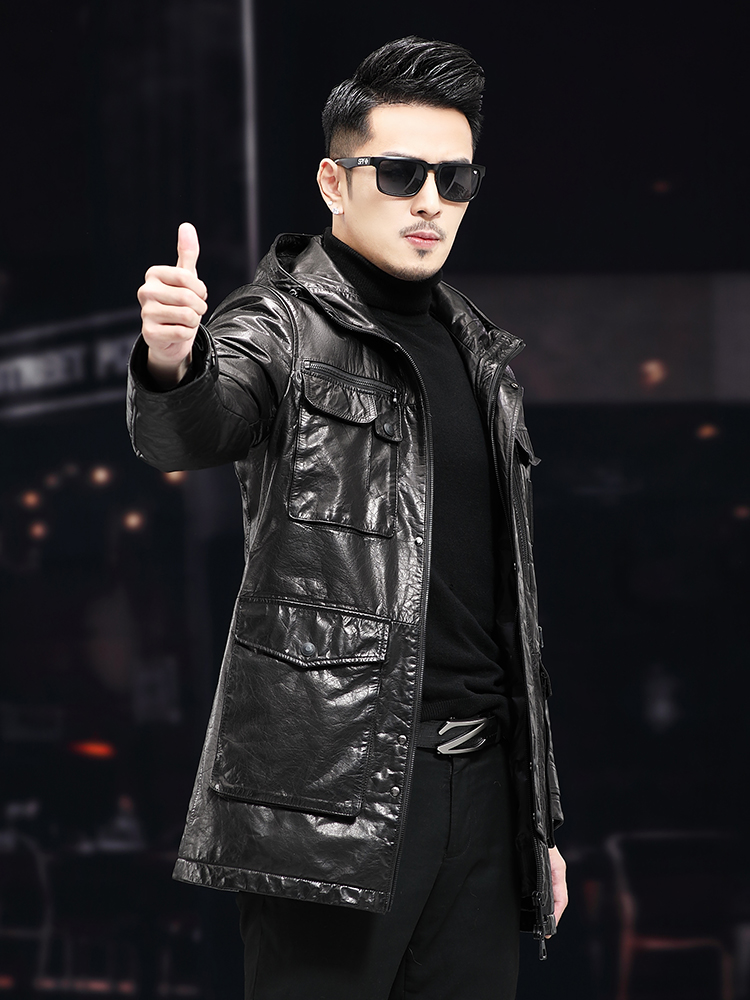 Abrigo de invierno cálido medi - Leather Work Jacket With Hood reseña y precio