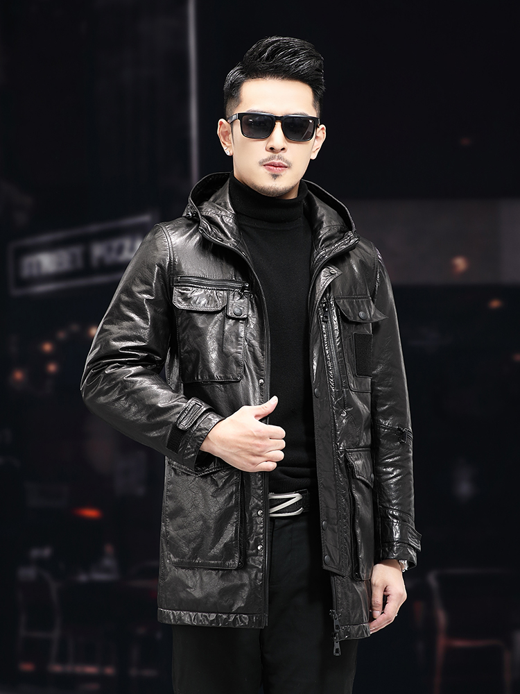 Abrigo de invierno cálido medi - Leather Work Jacket With Hood reseña y precio