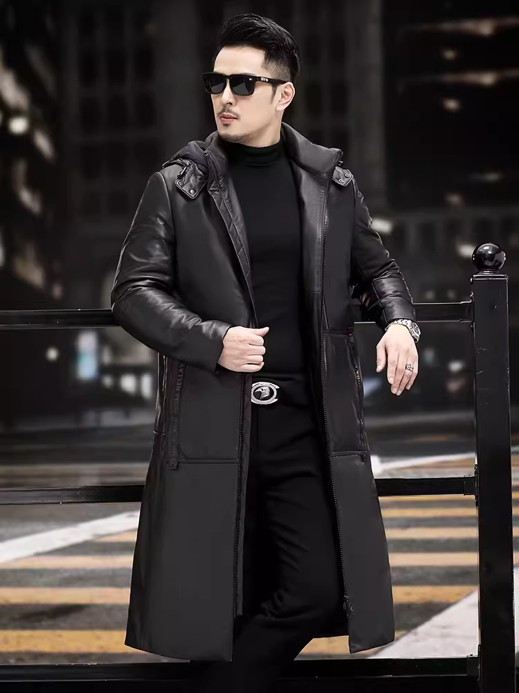 Abrigo largo grueso y cálido d - Leather Work Jacket With Hood reseña y precio