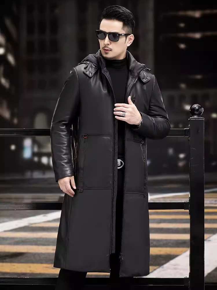Abrigo largo grueso y cálido d - Leather Work Jacket With Hood reseña y precio