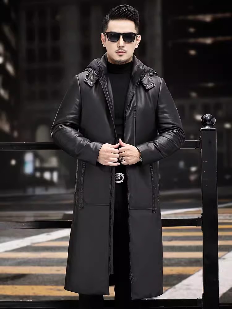 Abrigo largo grueso y cálido d - Leather Work Jacket With Hood reseña y precio