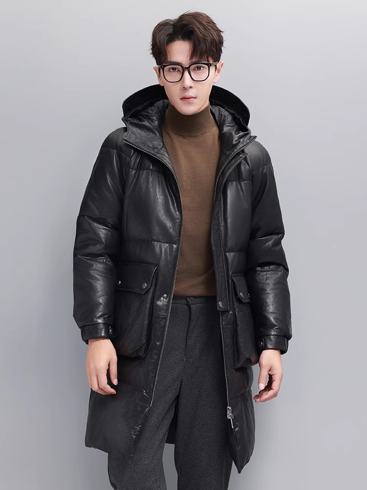 Chaqueta de plumón de ganso cá - Leather Work Jacket With Hood reseña y precio