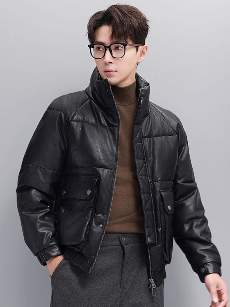 Chaqueta de plumón de ganso cá - Leather Work Jacket With Hood reseña y precio