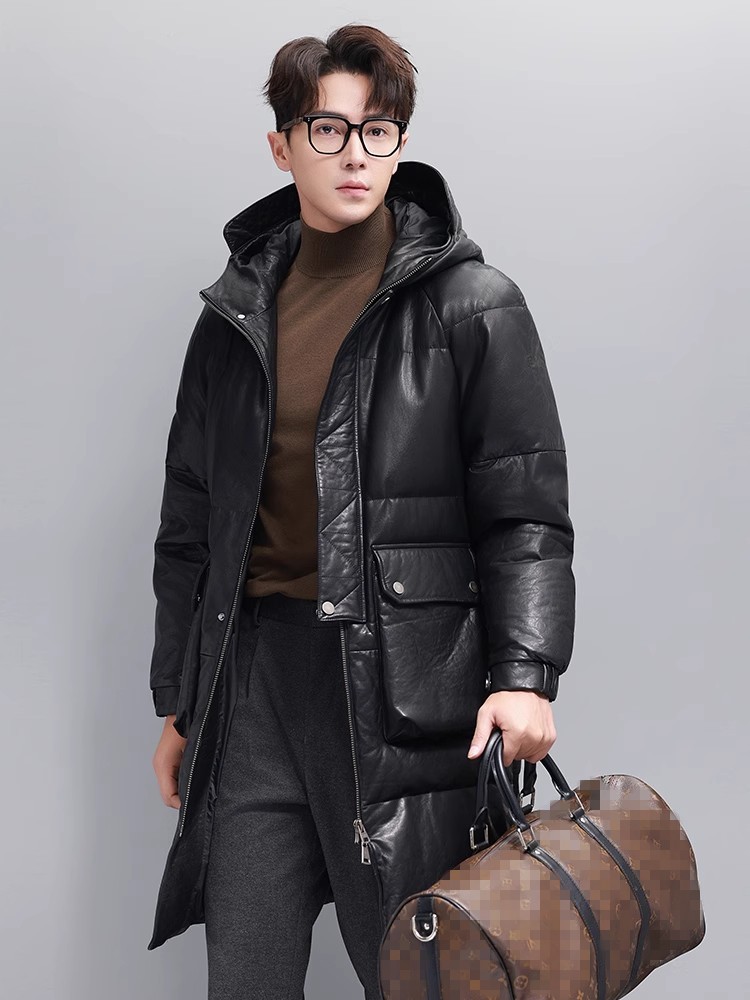 Chaqueta de plumón de ganso cá - Leather Work Jacket With Hood reseña y precio