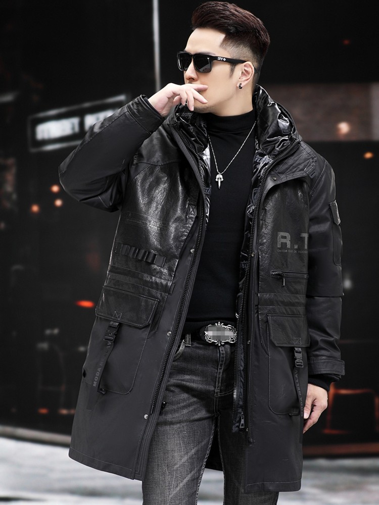 Abrigo de cuero genuino de inv - Leather Work Jacket With Hood reseña y precio