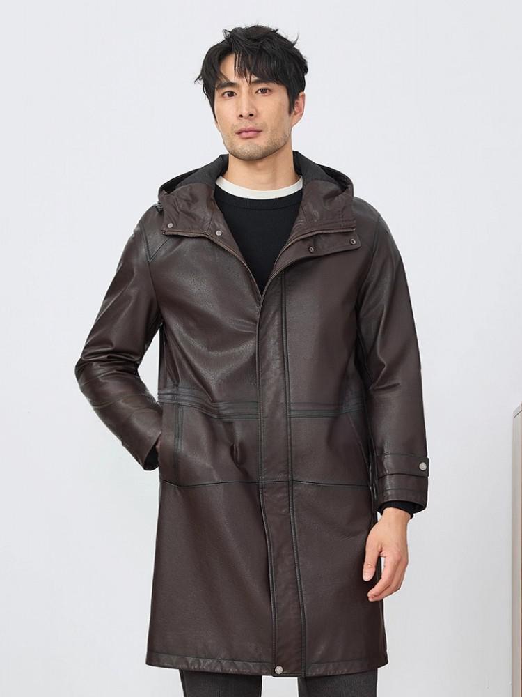 Moda para hombre otoño nueva c - Leather Work Jacket With Hood reseña y precio