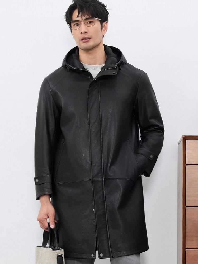 Moda para hombre otoño nueva c - Leather Work Jacket With Hood reseña y precio