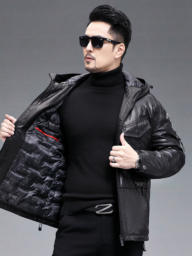 Chaqueta de invierno cálida de - Leather Work Jacket With Hood reseña y precio