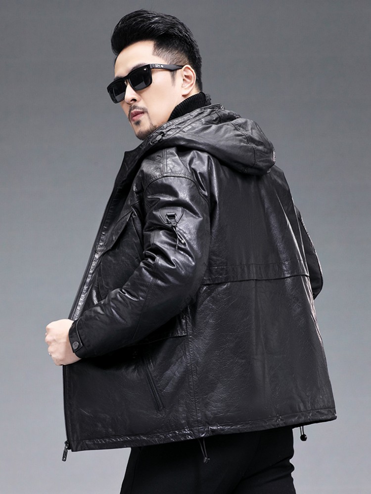 Chaqueta de invierno cálida de - Leather Work Jacket With Hood reseña y precio