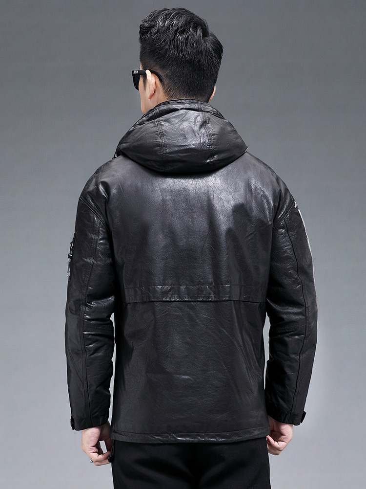 Chaqueta de invierno cálida de - Leather Work Jacket With Hood reseña y precio